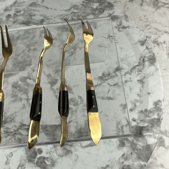 Vintage Mid Century Modern Siam Appetizer Forks 9 Piece Brass Thailand Buddha - Picture 6 of 8